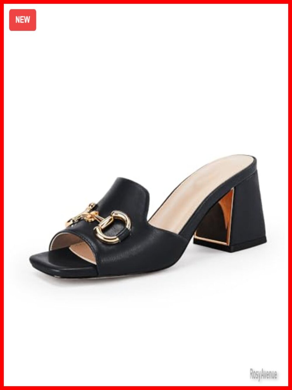 Chunky Heel Mules Peep Toe Slides Slip-On Sandals with Metal Chain
